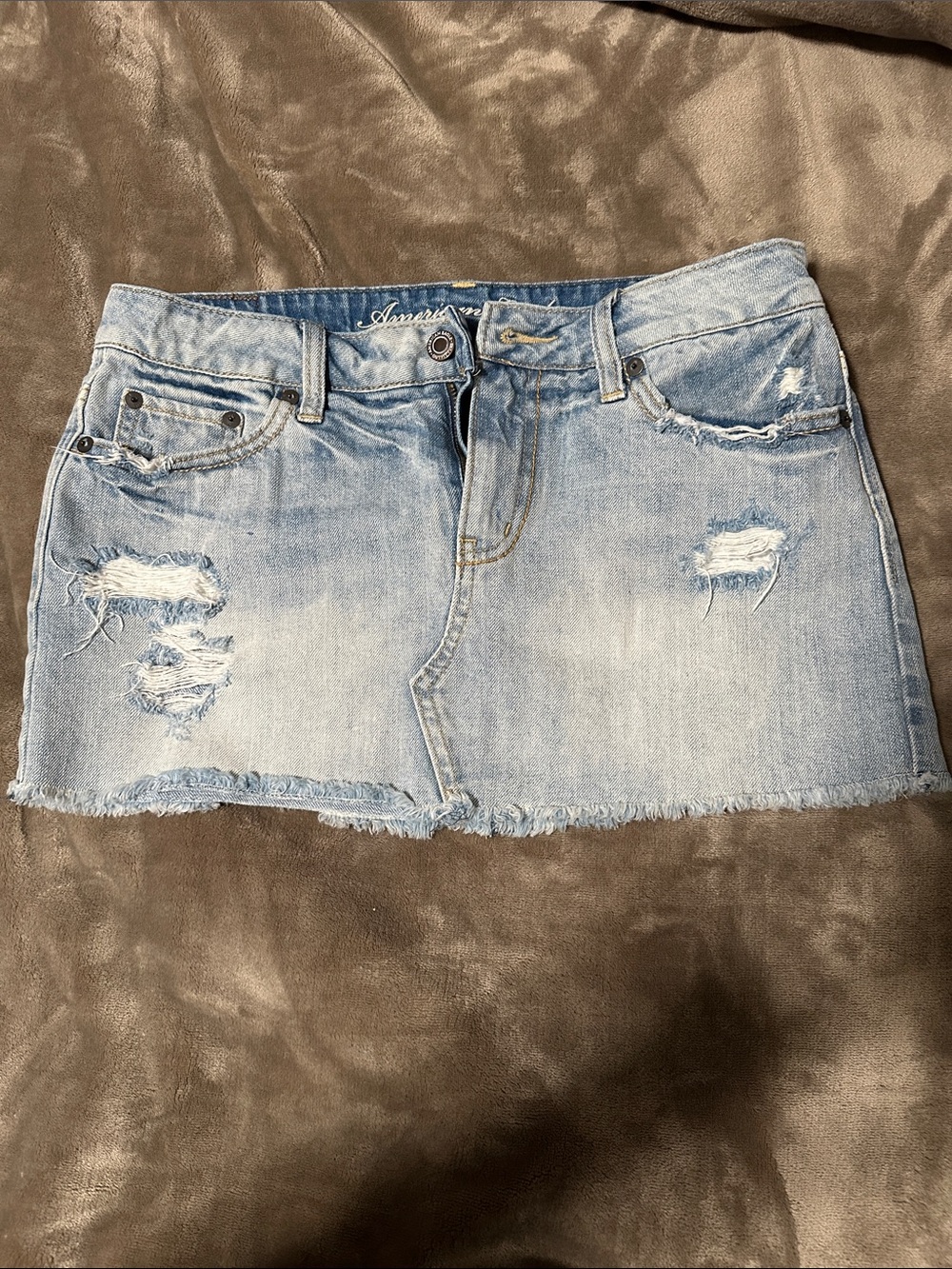 American Eagle Outfitters Light Blue Distressed Denim Mini Skirt